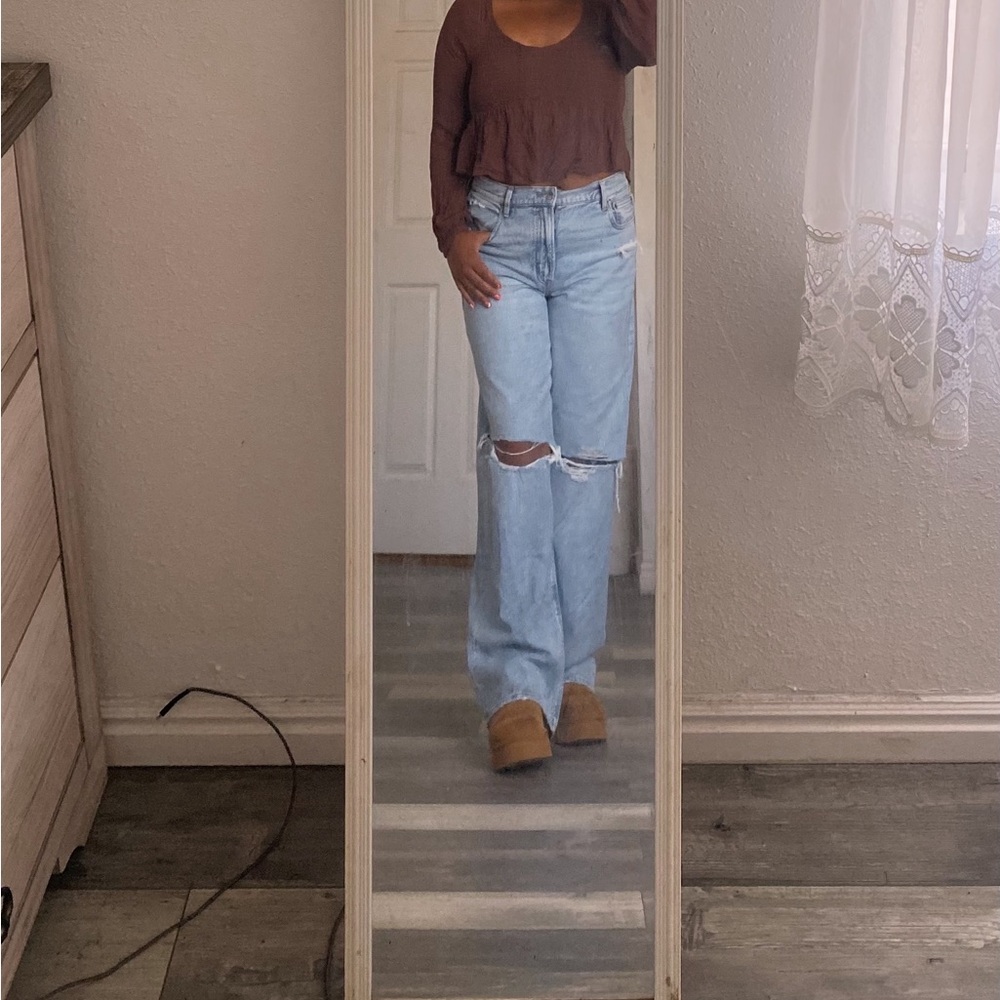 Brown ruffle top